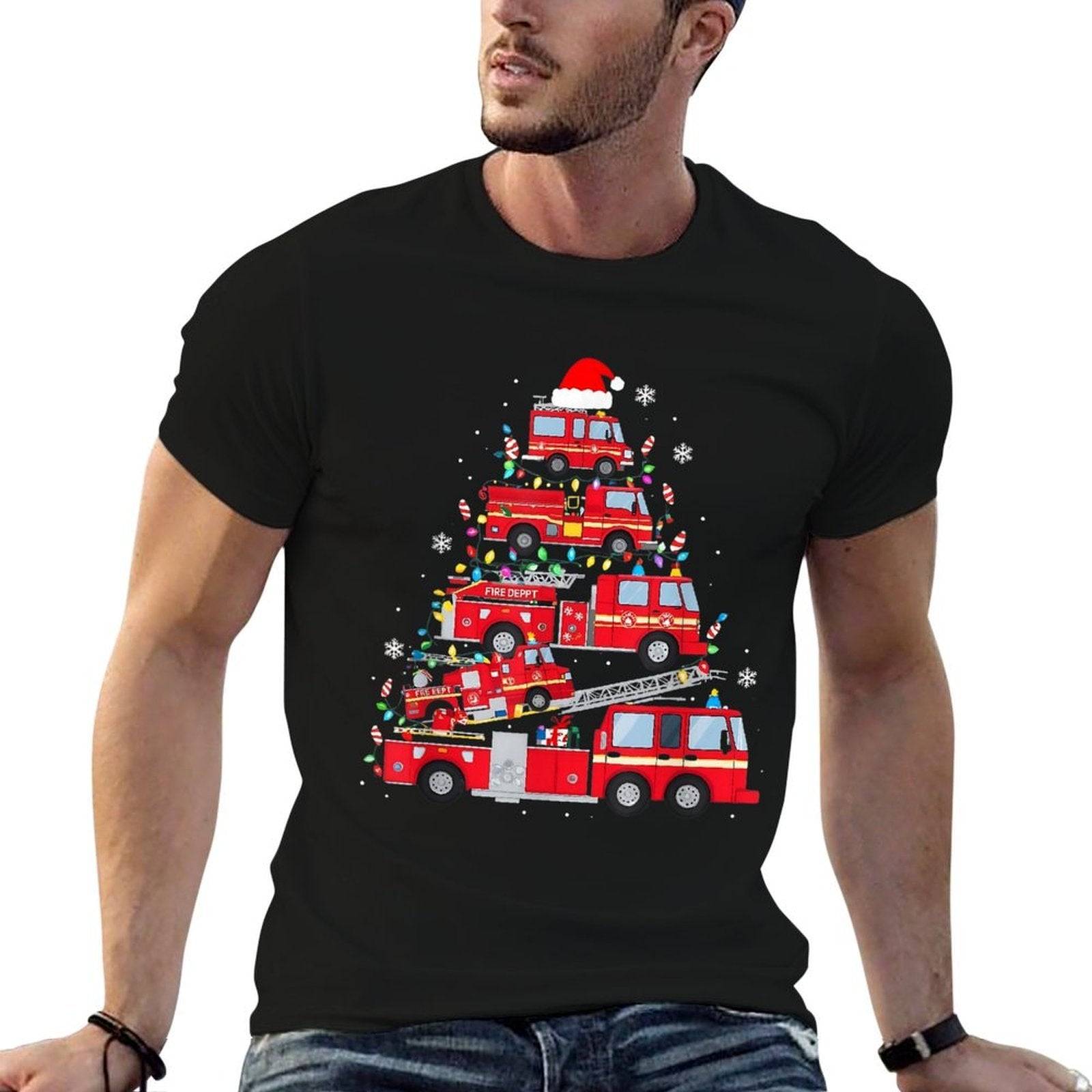 Fire Truck Christmas Tree Firefighter Holiday Design  Breathable T-Shirt
