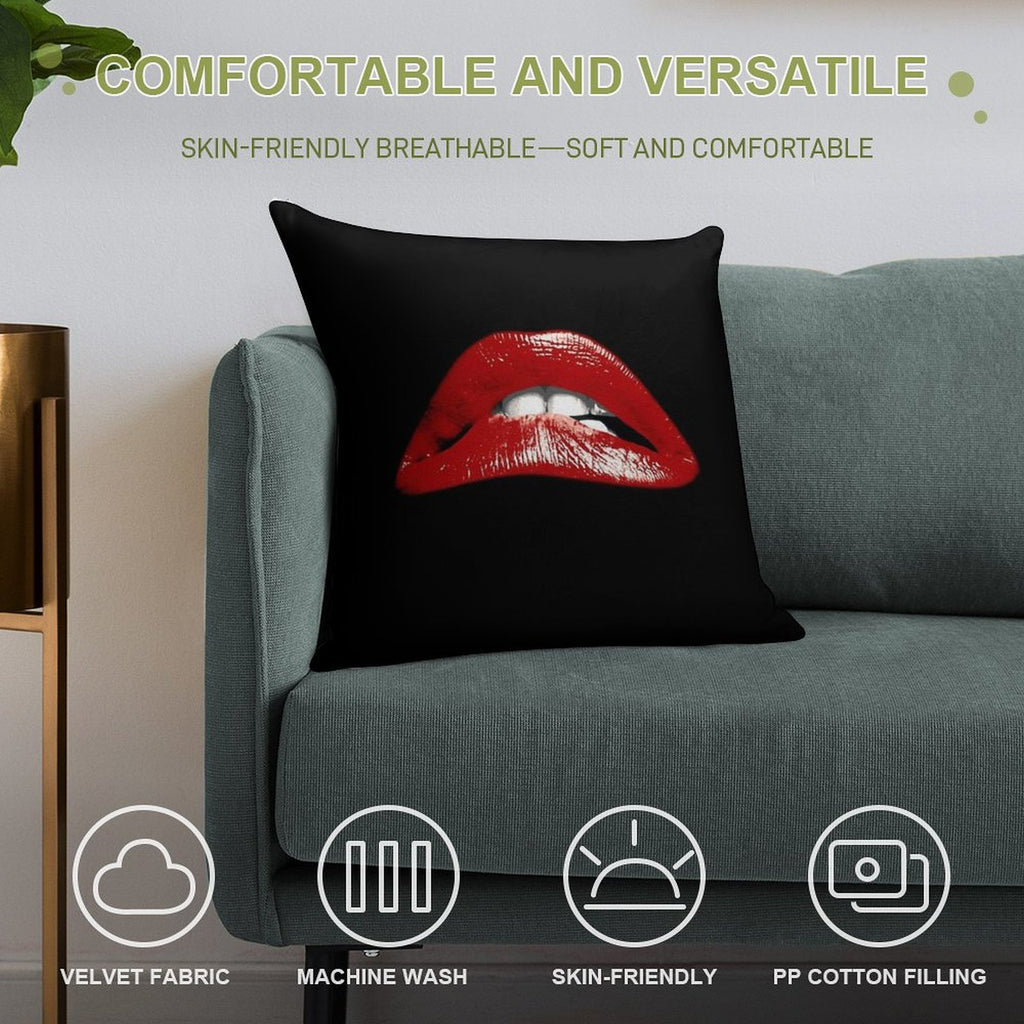 Rocky Lips Soft Short Plush Fabric Throw Pillow