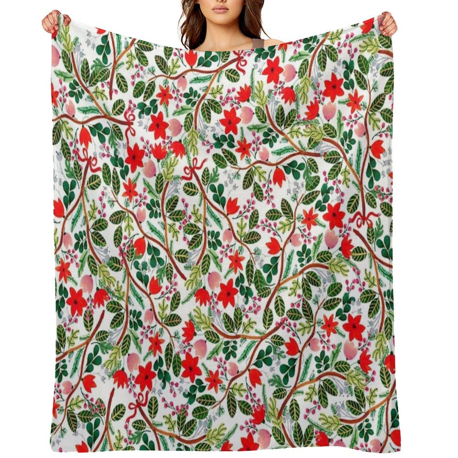 Christmas Floral Pattern Easy Care Throw Blanket