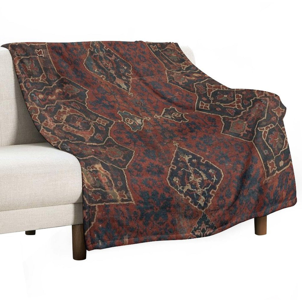 Boho Chic Dark VI  17th Century Colorful Medallion Red Blue Green Brown Ornate Accent Rug Pattern Versatility Throw Blanket