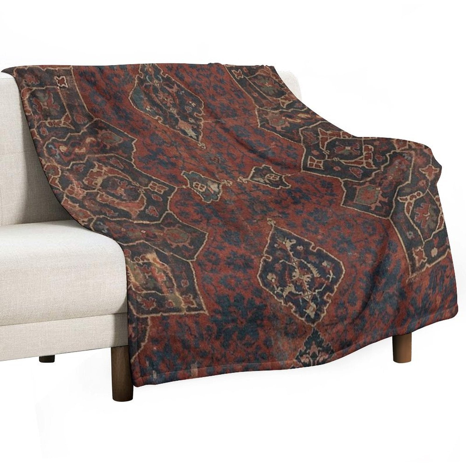 Boho Chic Dark VI  17th Century Colorful Medallion Red Blue Green Brown Ornate Accent Rug Pattern Versatility Throw Blanket
