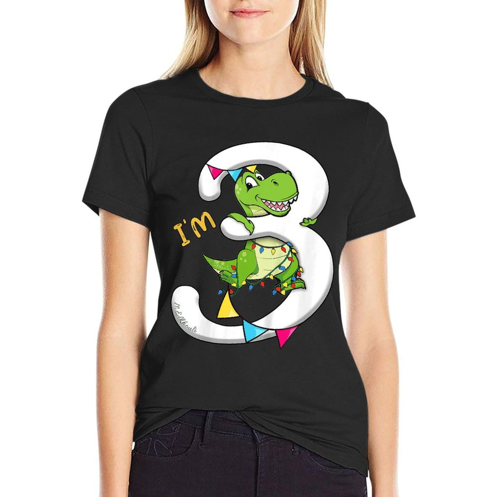 3rd Birthday Dinosaur  Dino Third Bday Im 3 Years Boys  Summer-ready Fabric T-Shirt