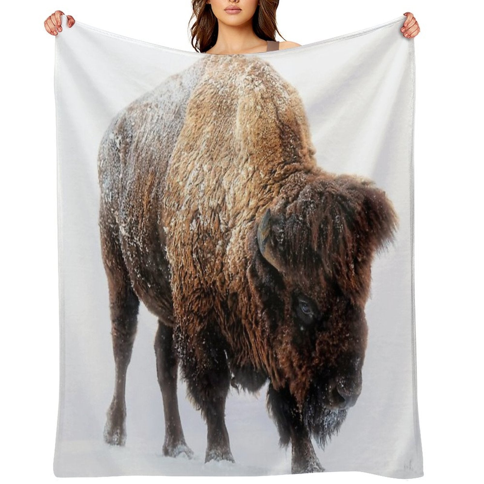 An American Bison Moves Through A Winter Snowstorm Versatility Throw Blanket