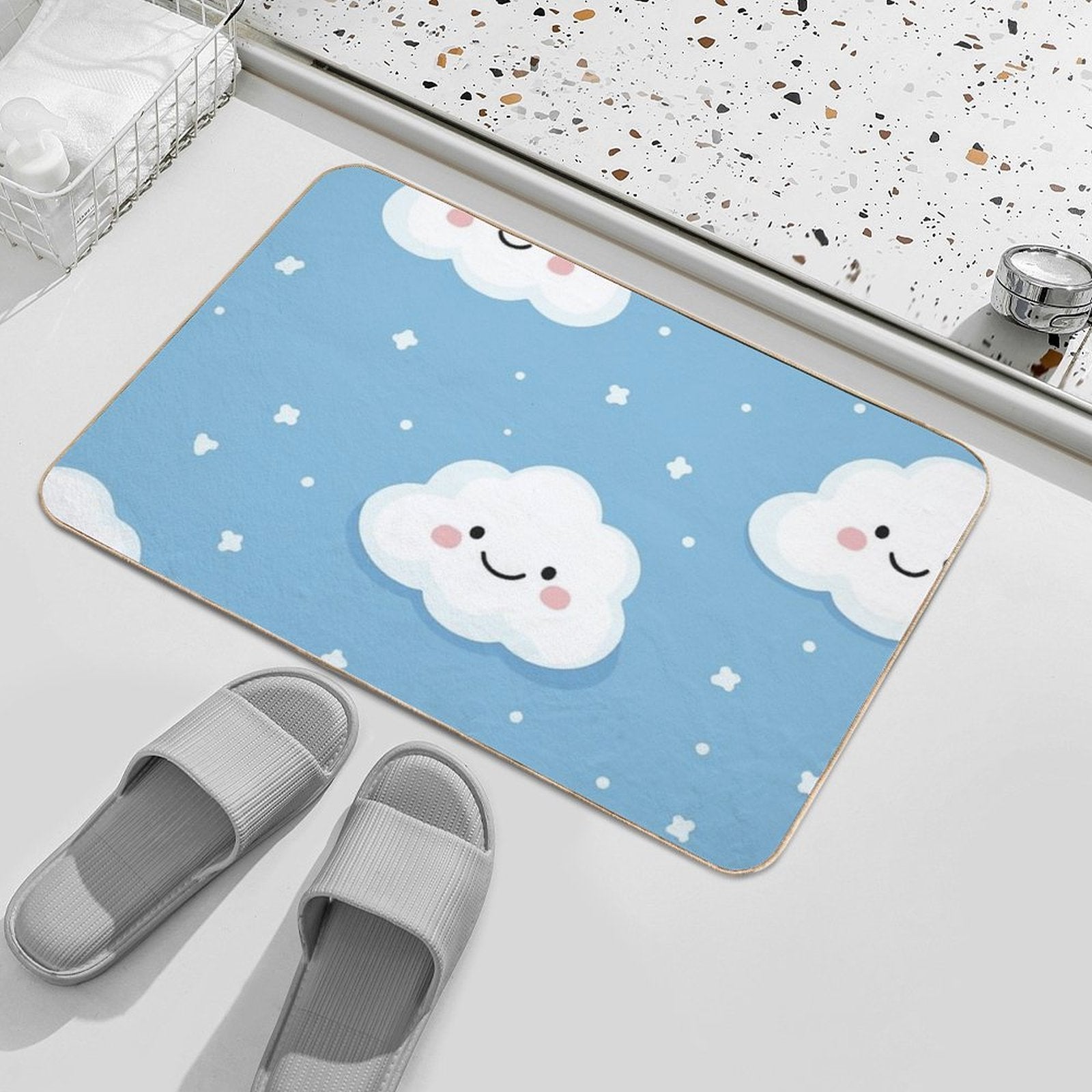 Cute Smiling Clouds  Fade-Resistant Bath Mat