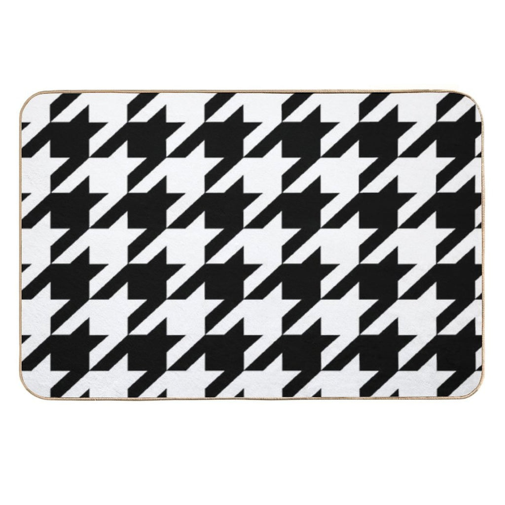 Preppy 1980s Geometric Pattern Trendy Black And White Houndstooth  Multi-Purpose Bath Mat