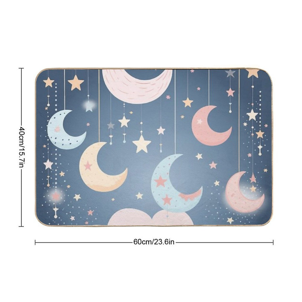 Whimsical Stars And Moon Pattern in Soft Pastel Colors  Absorbent Bath Mat