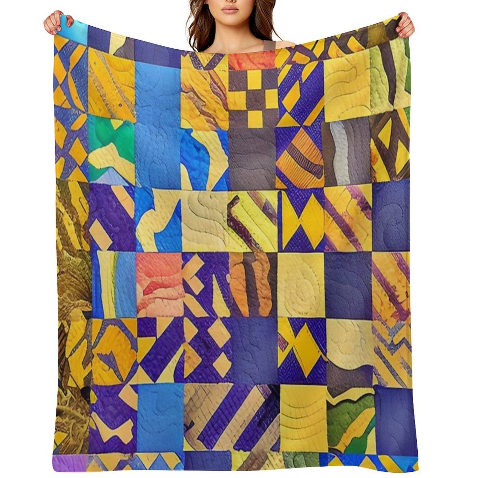 Bright Colors Quilt Inspired Tile Pattern Velvety-soft Throw Blanket