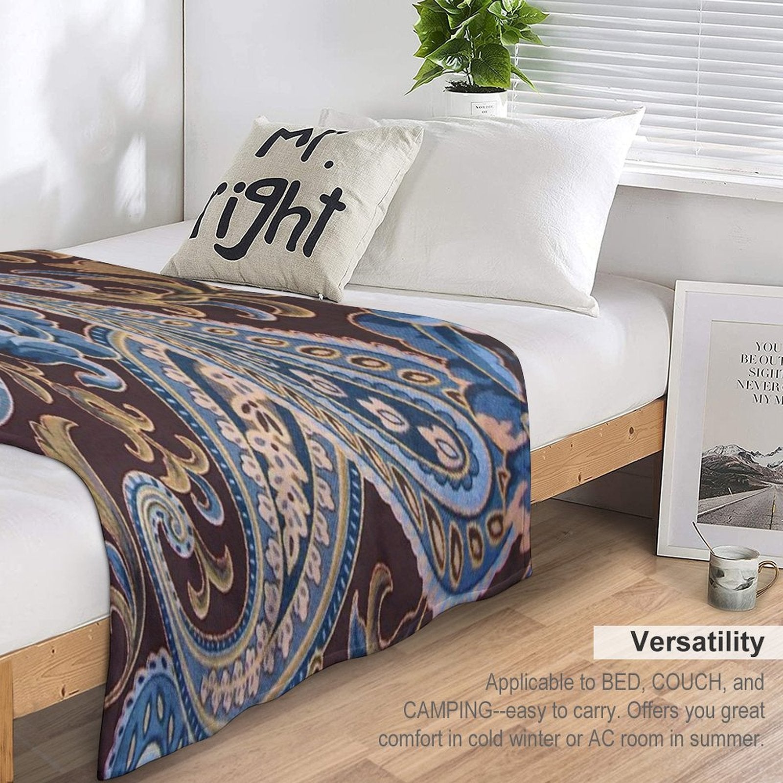 Blue Brown Vintage Paisley Shrink-resistant Throw Blanket