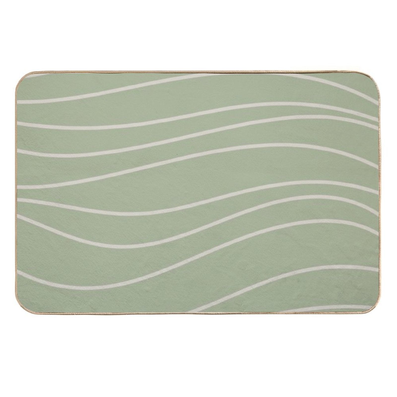 Sage Waves - Minimalist Abstract Line Pattern in Sage Green And Beige  Odorless Bath Mat