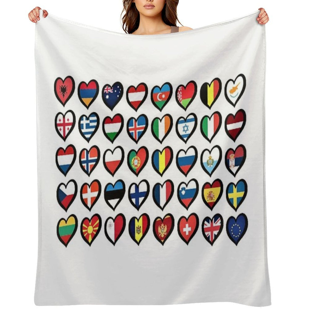Eurovision Song Contest Flags Hearts ESC EBU Eurofans Gift-ready Throw Blanket