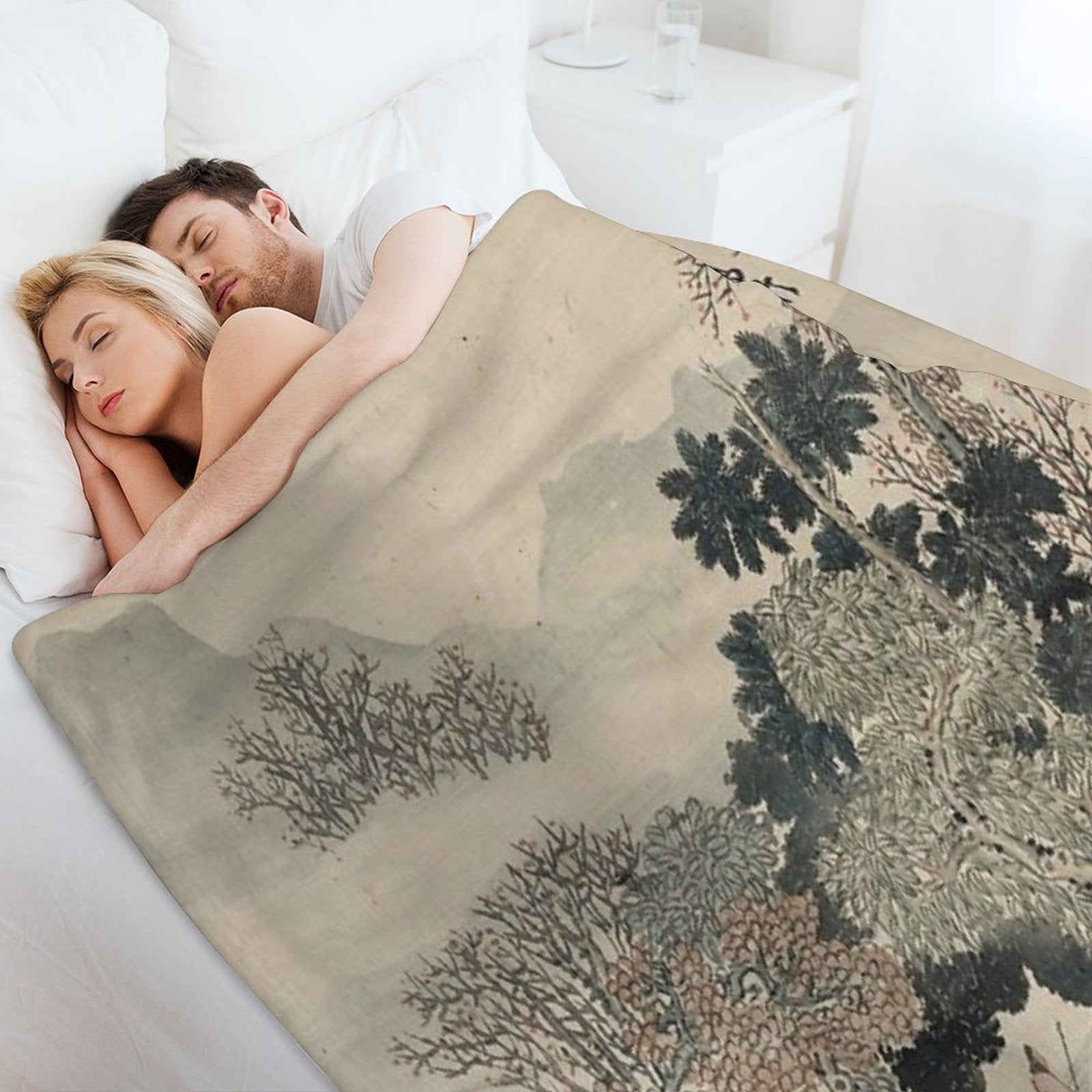 Vintage Japanese Landscape Painting Wrinkle-free Throw Blanket