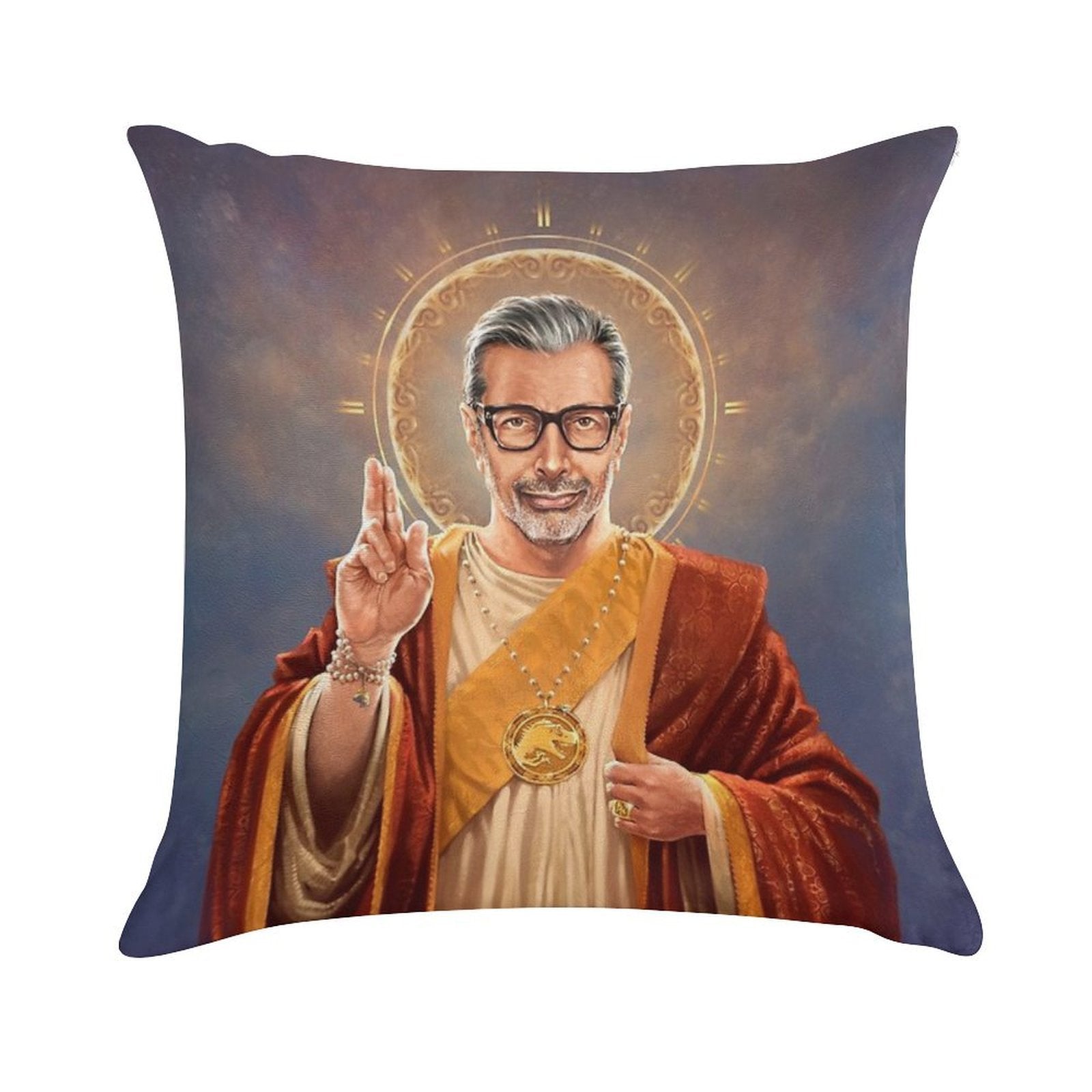 Saint Jeff of Goldblum, Jeff Goldblum Original Religious Painting Soft Shrink-Resistant Throw Pillow