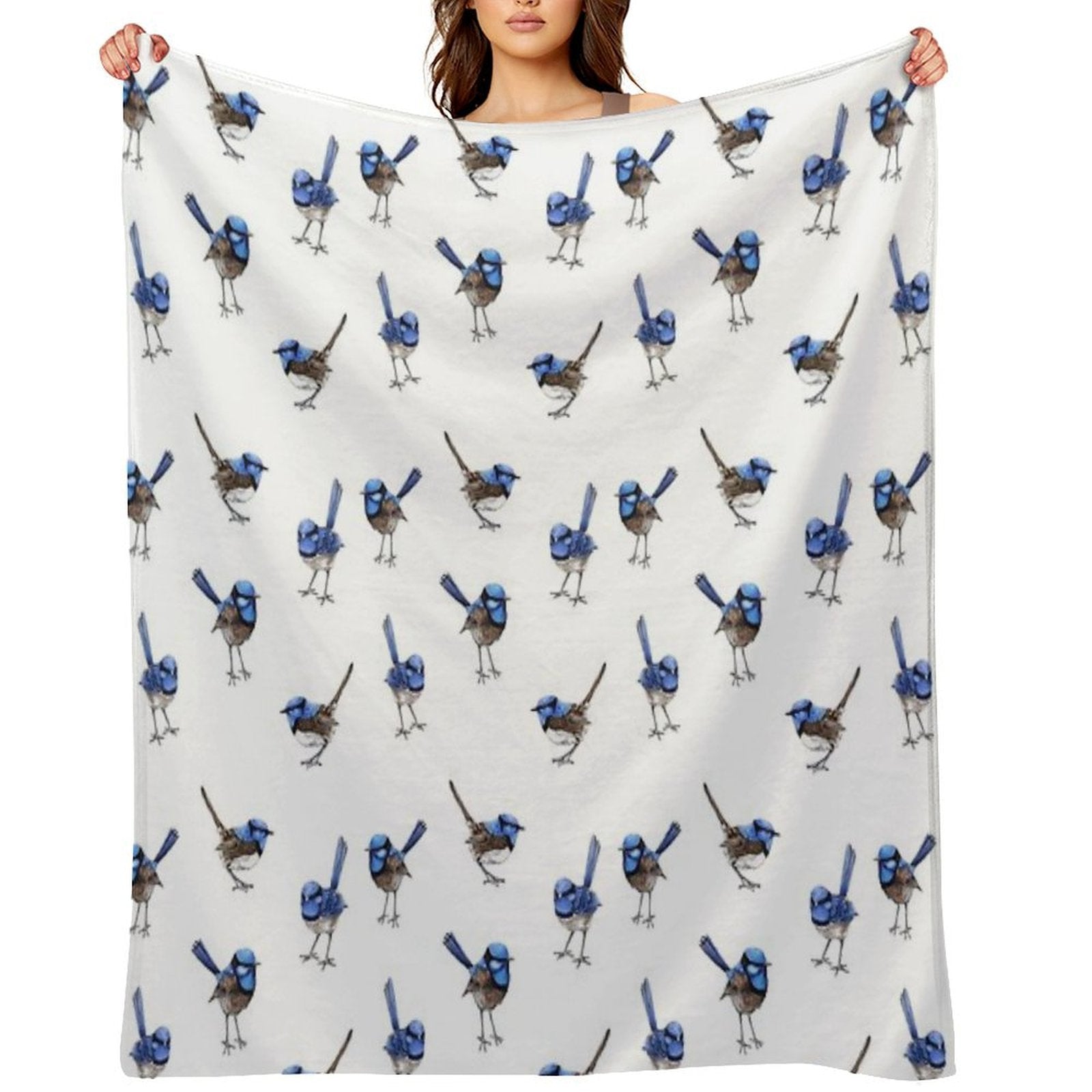Blue Wrens, Scattered on White Travel-friendly Throw Blanket