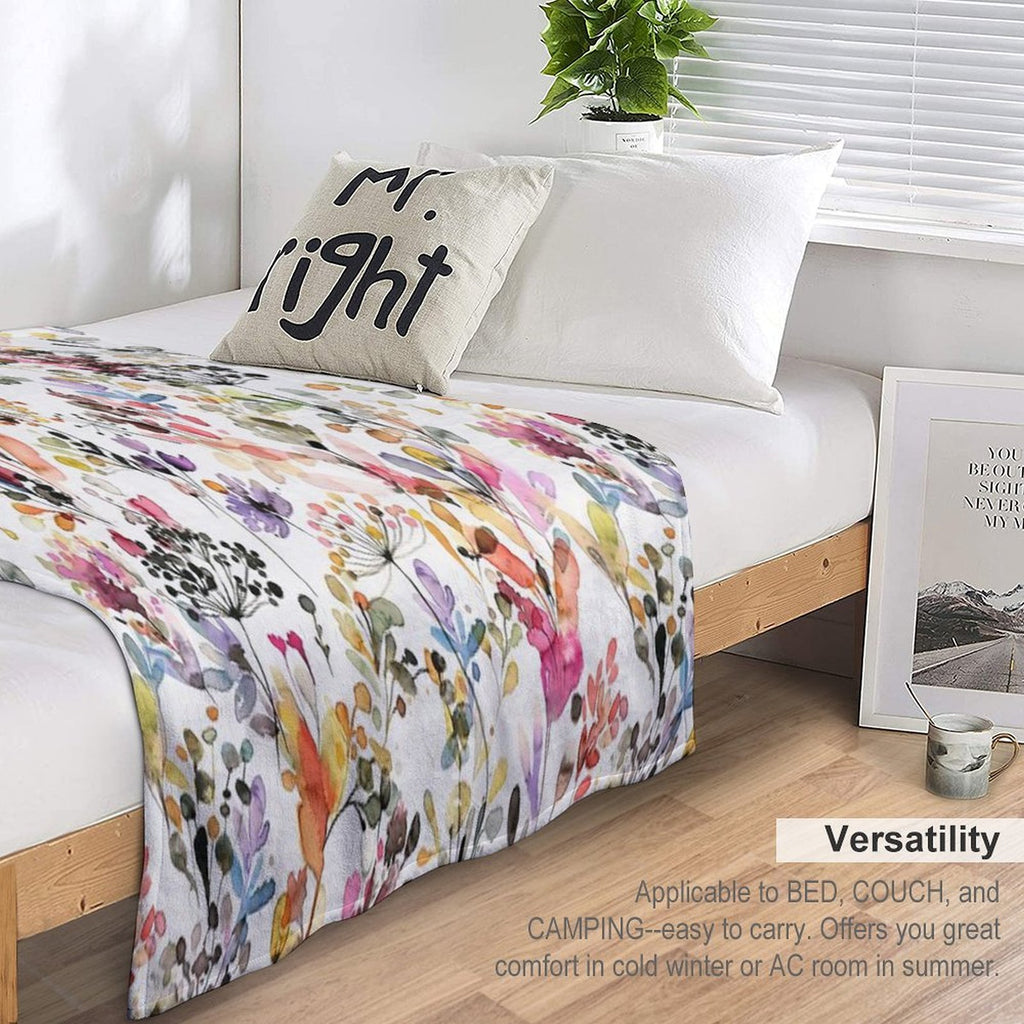 Wild Flowers And Plants Watercolor - Wild Nature Botanical Print Plush Throw Blanket
