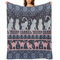 Fair Isle Knitting Cats Love  Dark Violet Background White And Violet Kitties And Details Travel-friendly Throw Blanket