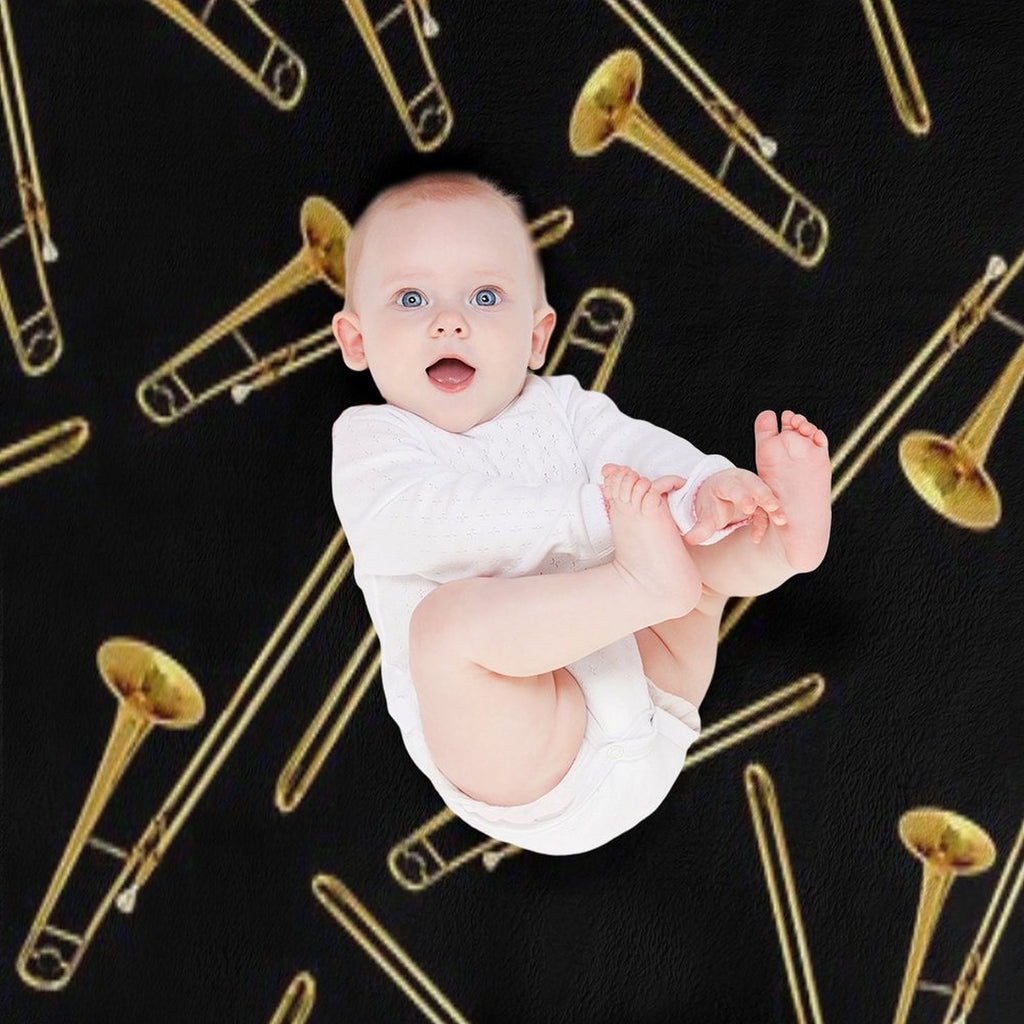 Vintage Gold Trombone Eco-conscious Throw Blanket