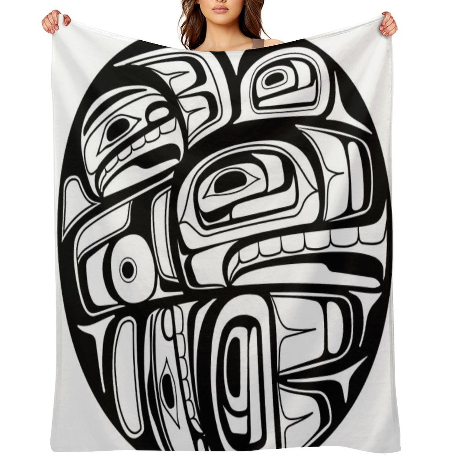 Orca Circle Formline Pendant Native American Salish Blackfish Velvety-soft Throw Blanket