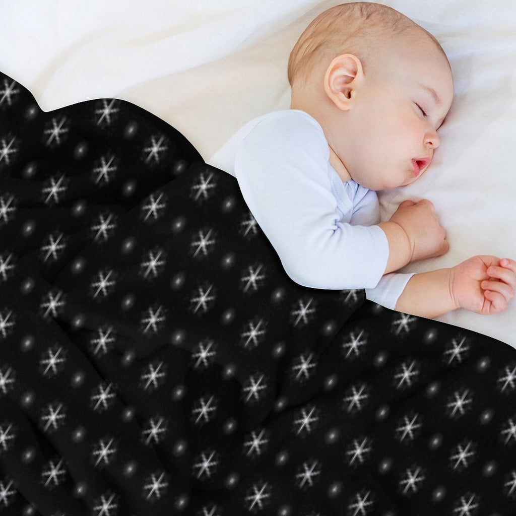 White Stars with Black Background Pattern Photographic Print All-season Throw Blanket