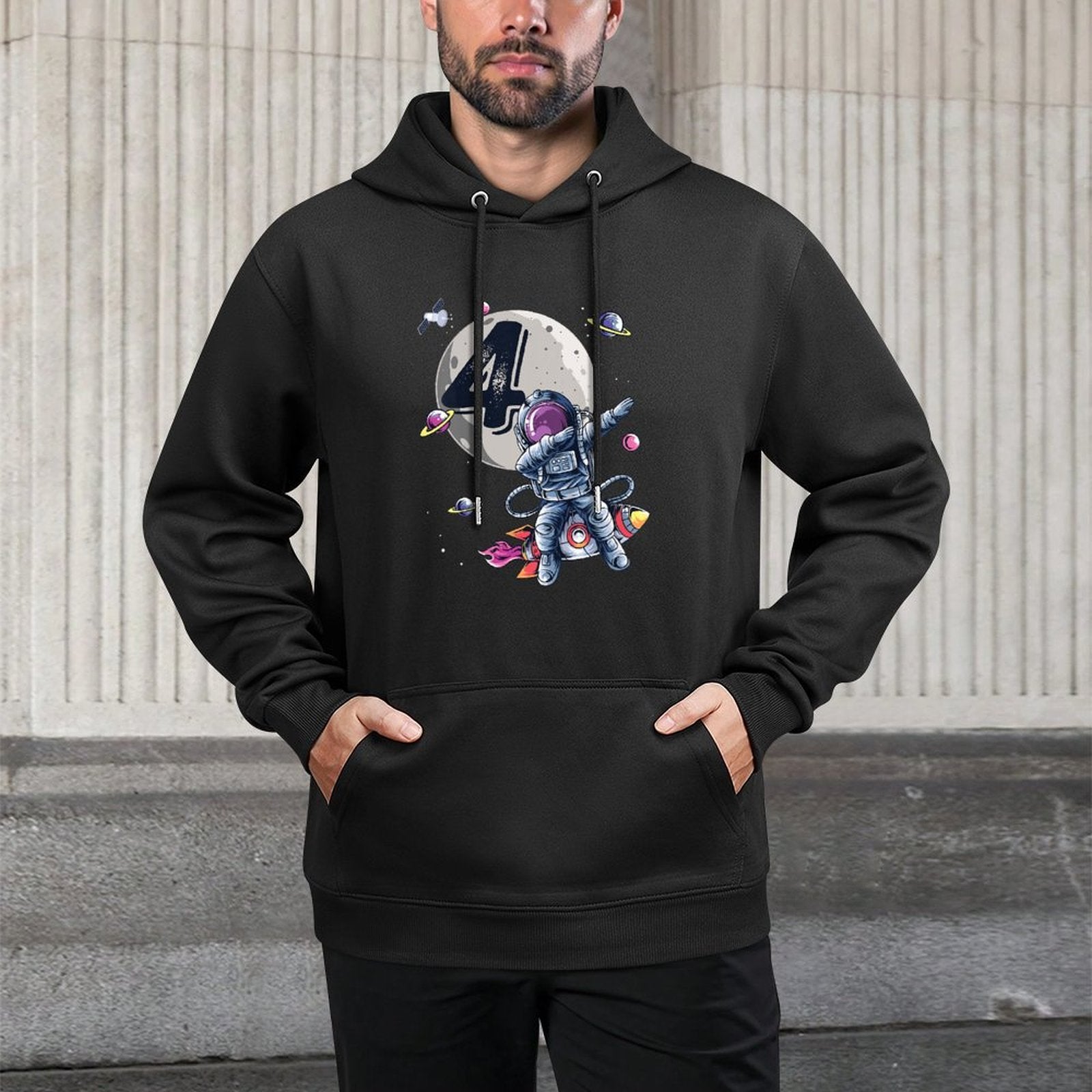 Kids 4 Years Old Birthday Boy Astronaut Gifts Space 4th B-Day Kangaroo Pocket Hoodie
