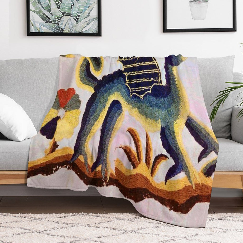 Crewel Dragon Vintage Floral Vector Pattern Durable Throw Blanket