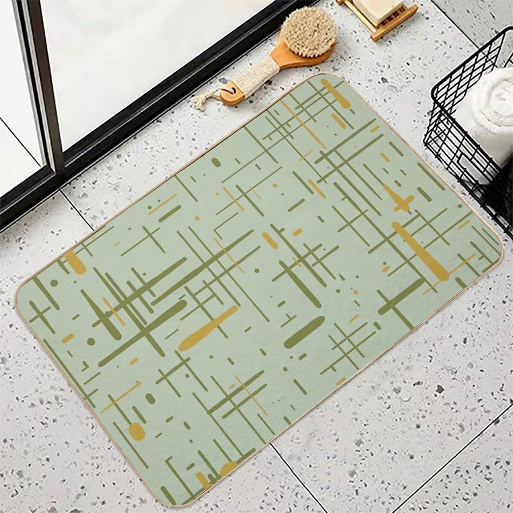 Mid-Century Modern Kinetikos Pattern Celadon Olive Green Mustard Gold  Eco-Friendly Bath Mat