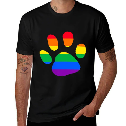 Dog Paw Rainbow Pocket LGBT Gay Pride Month Lesbian Puppy  Cotton T-Shirt
