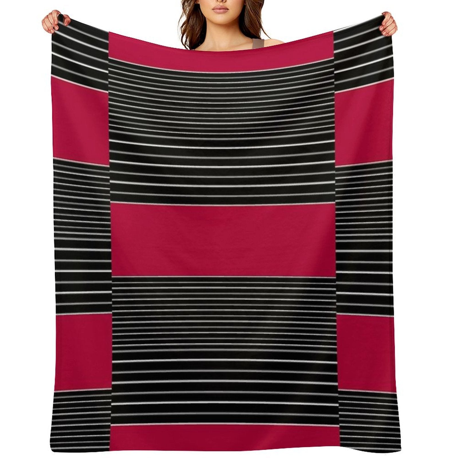 Striped Simple Red , Gray , White Pattern SPORTCLUB Eco-conscious Throw Blanket