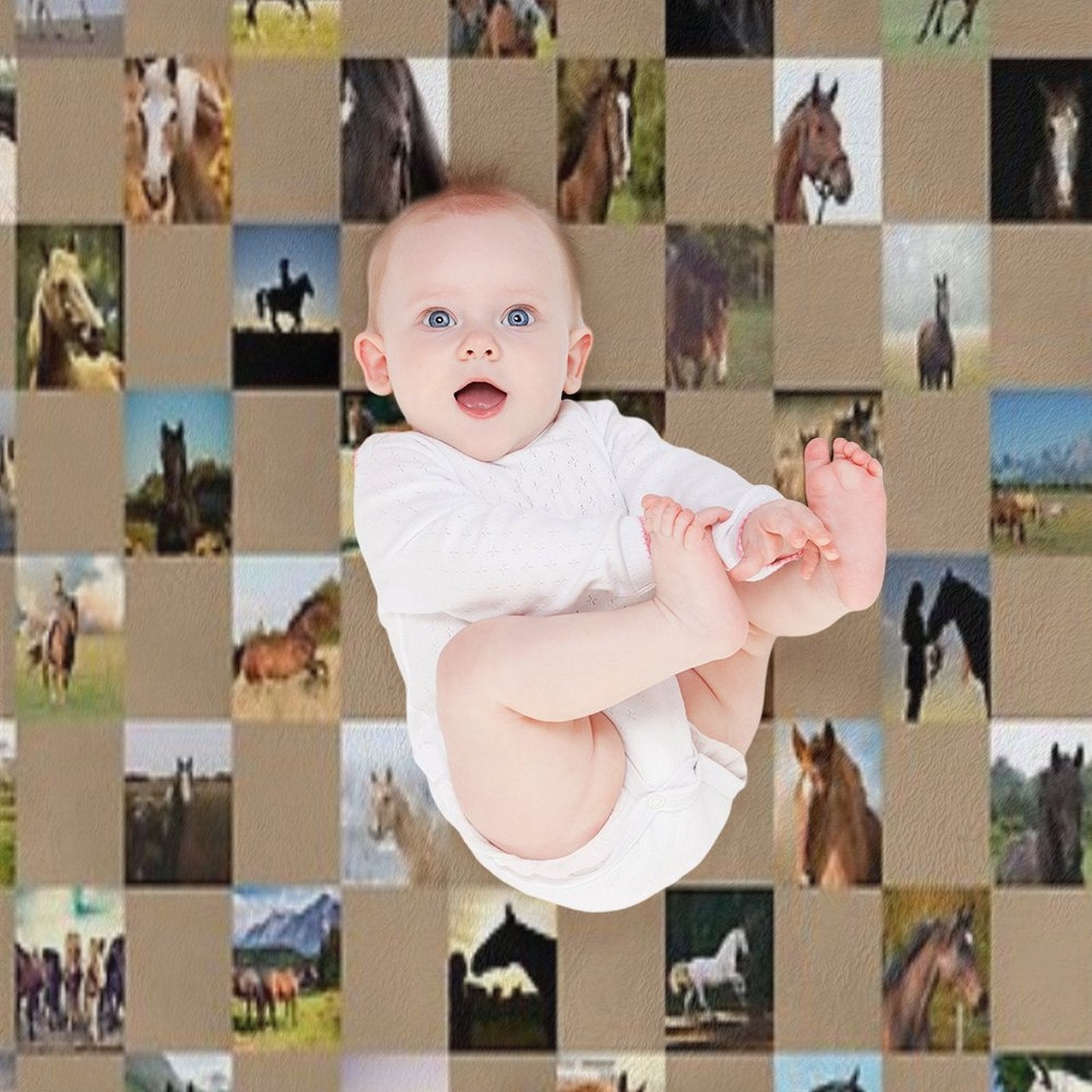 Horse Collage Quilt Pattern Shrink-resistant Throw Blanket