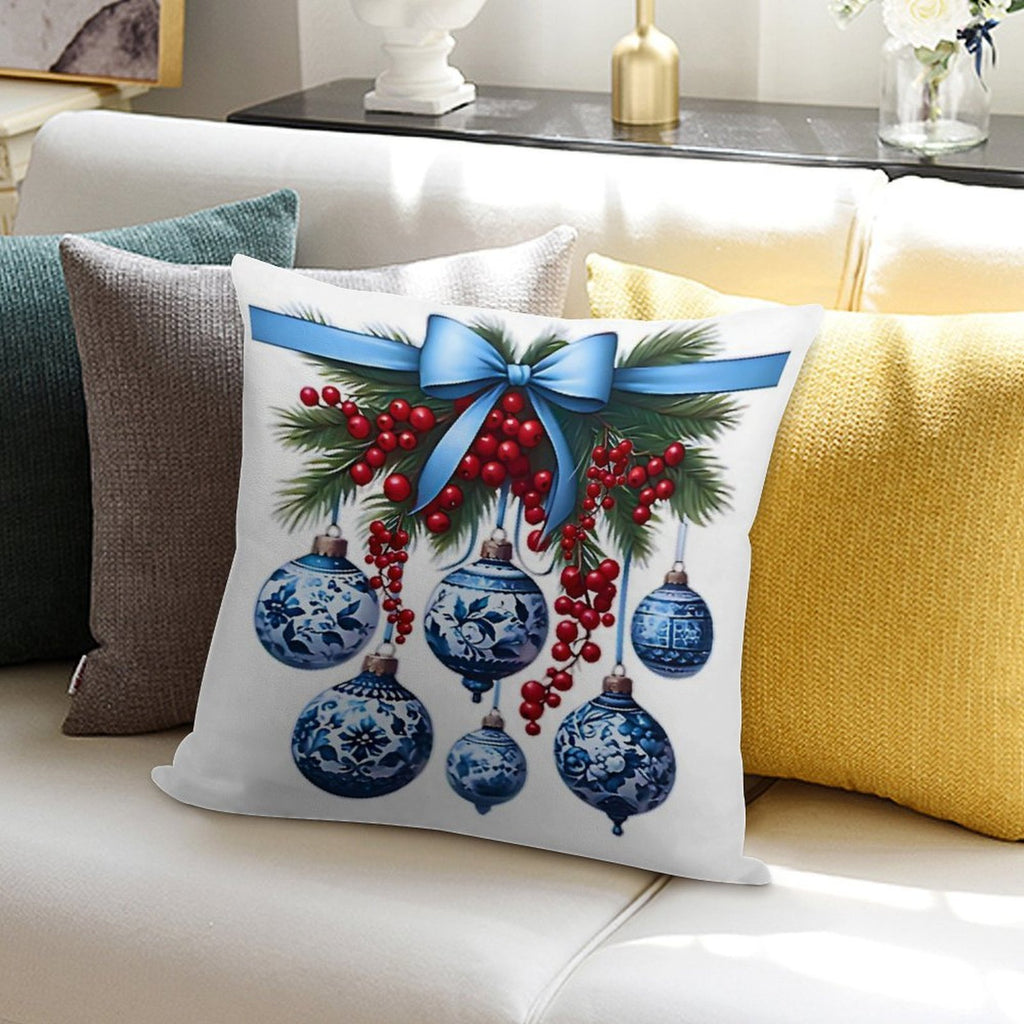 Chinoiserie Christmas Holiday. Blue And White Soft Shrink-Resistant Throw Pillow