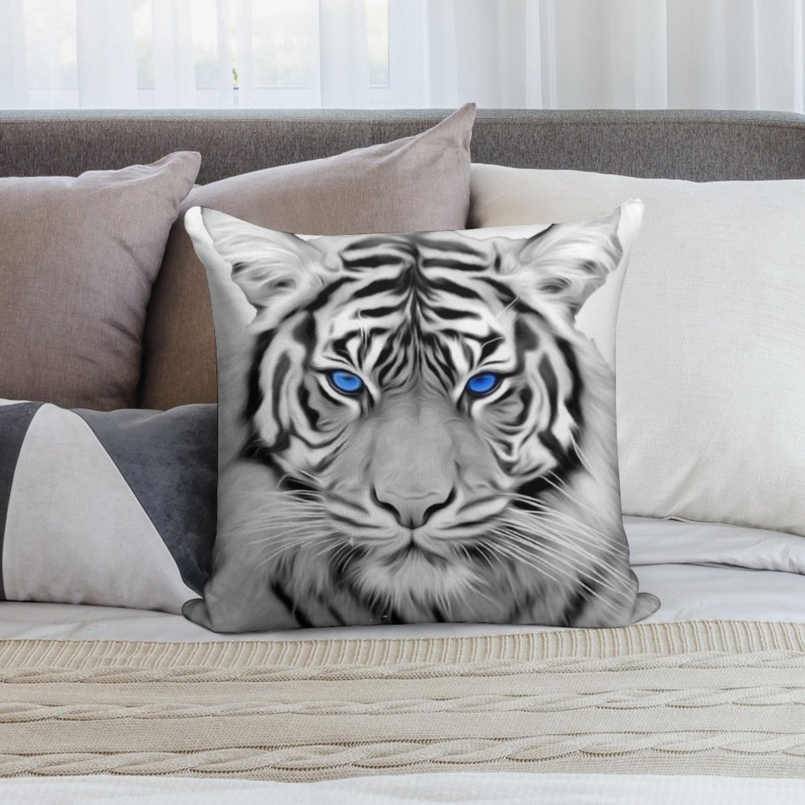 White Tiger with Blue Eyes Soft Style Accent Throw Pillow