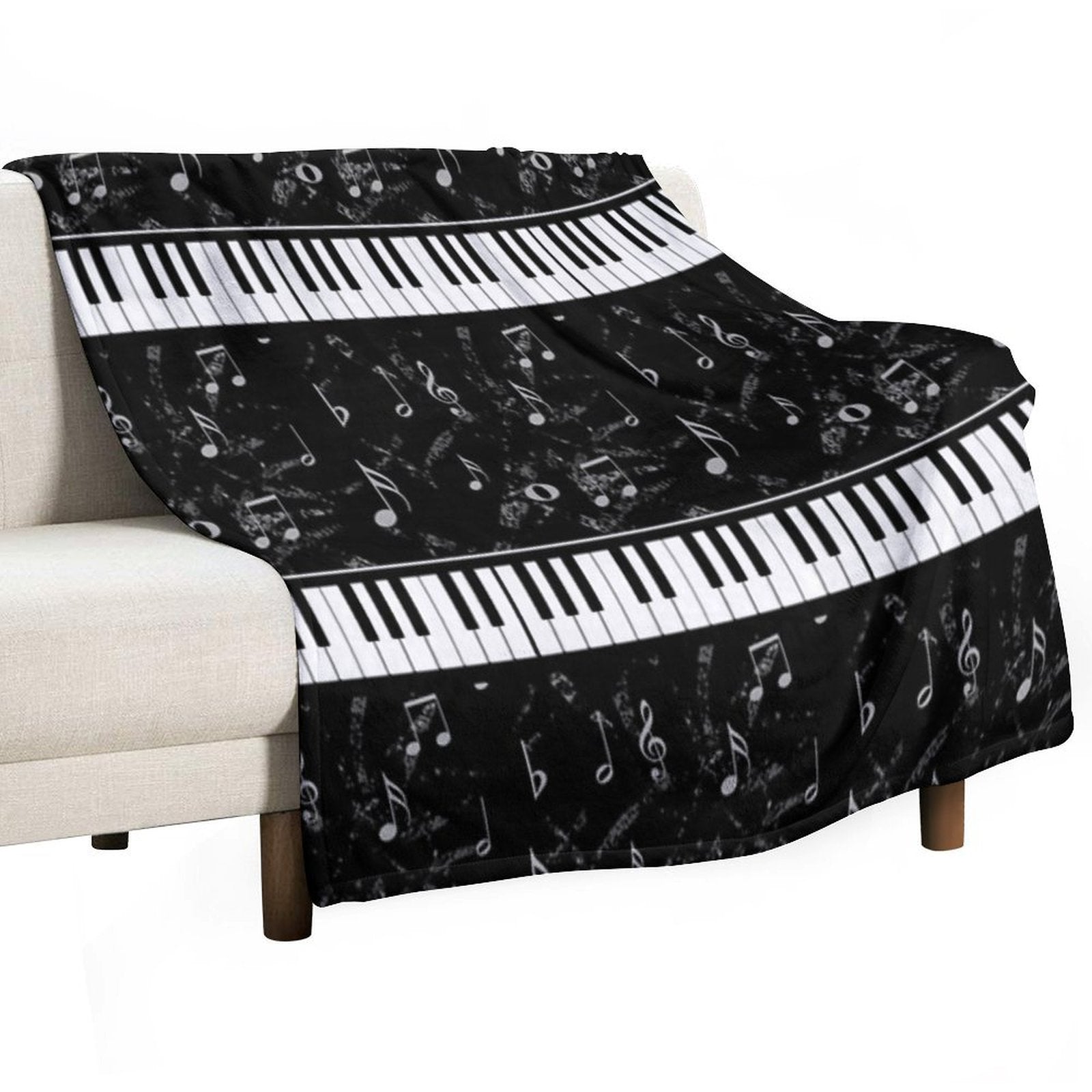 Black And White Piano Music Pattern Machine-washable Throw Blanket