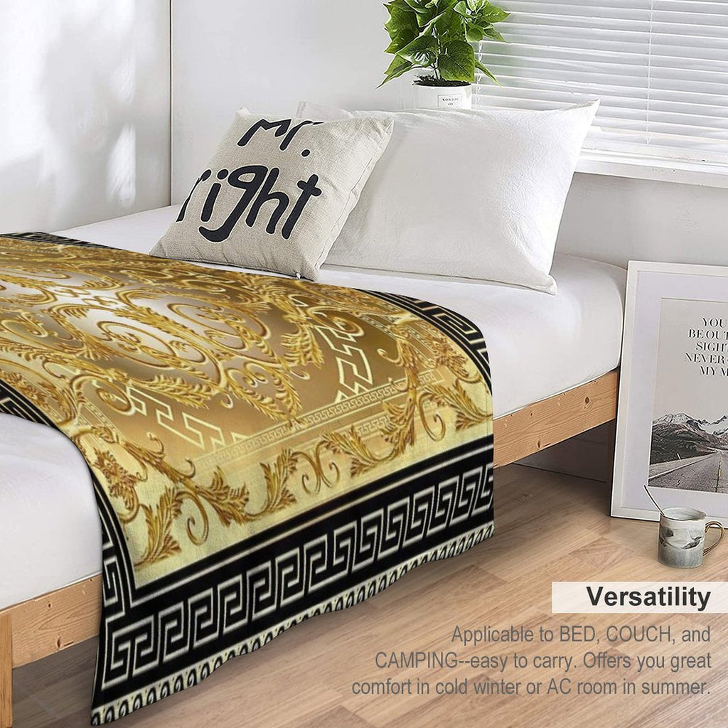 Ornate Baroque Gold Black Greek Keys Meander Sustainable Throw Blanket