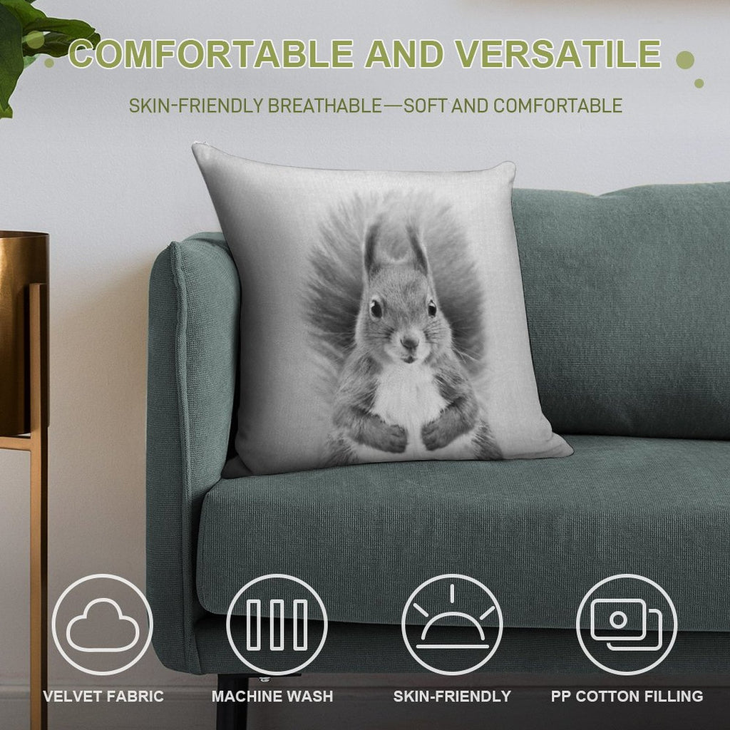 Squirrel 2 - Black & White Soft Warmth Comfort Throw Pillow