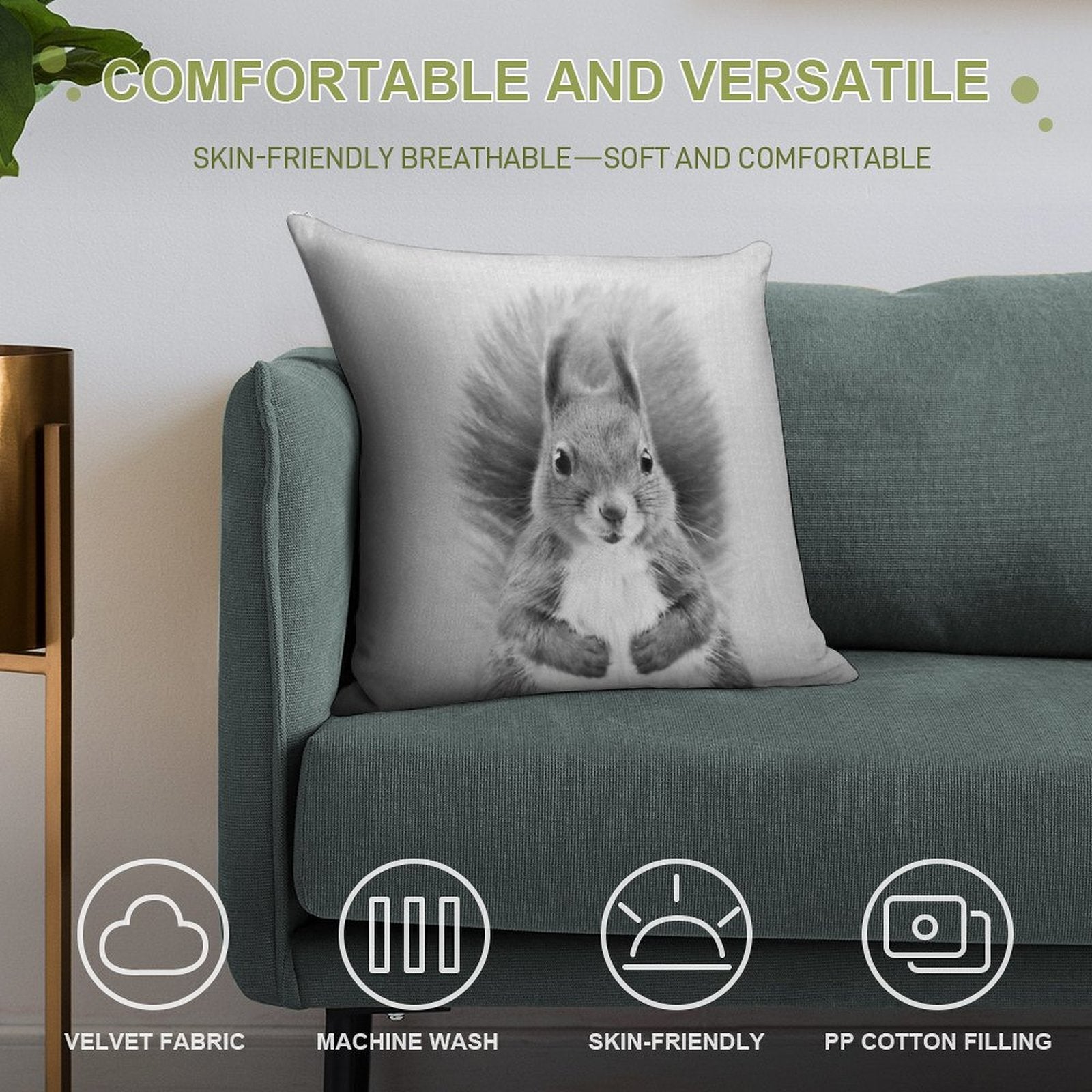 Squirrel 2 - Black & White Soft Warmth Comfort Throw Pillow