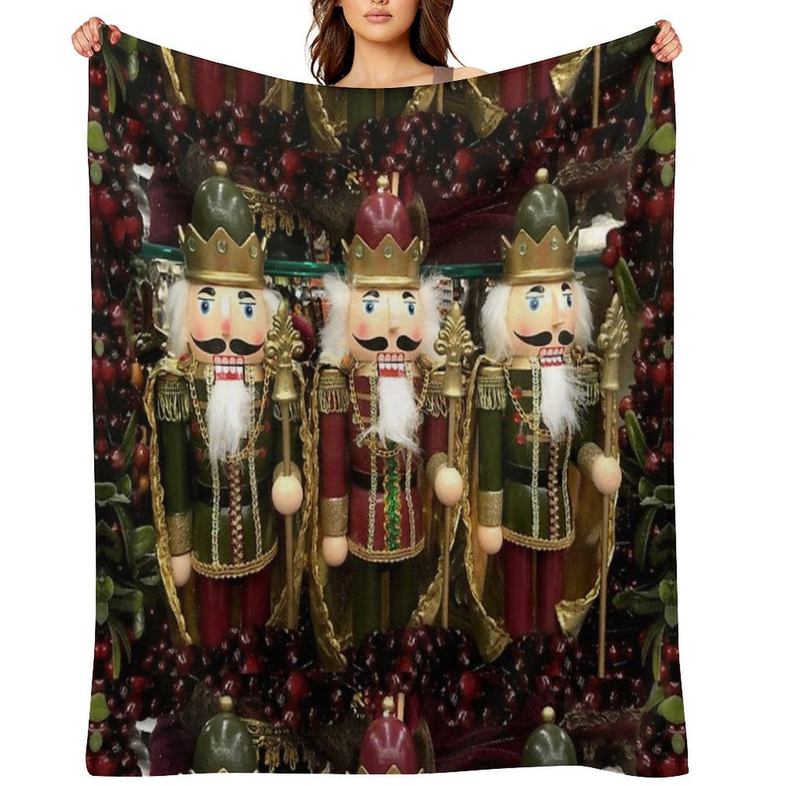 Christmas Nutcracker Trio Wrinkle-free Throw Blanket