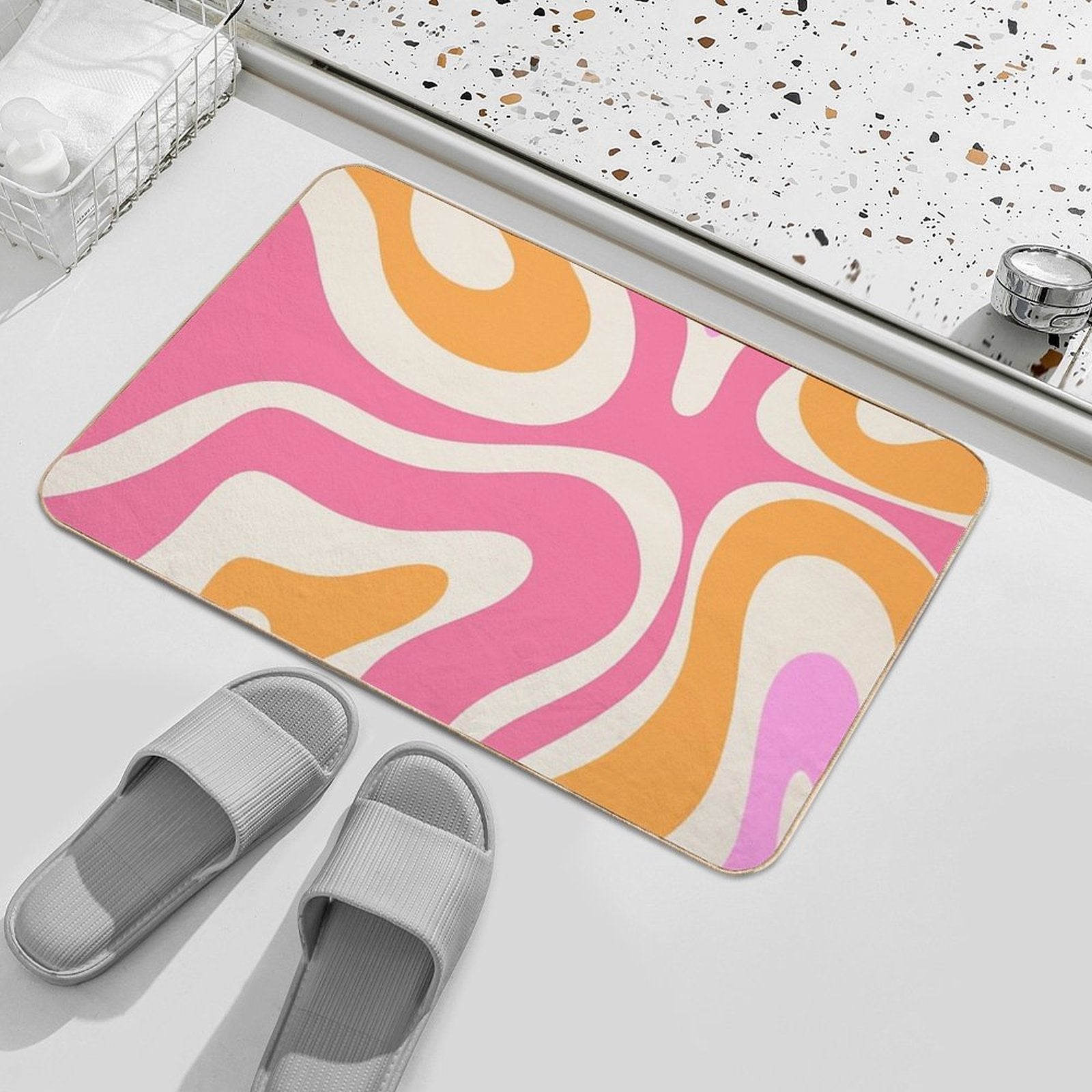 Modern Retro Liquid Swirl Abstract Pattern Vertical Pink And Orange  Non-Slip Bath Mat