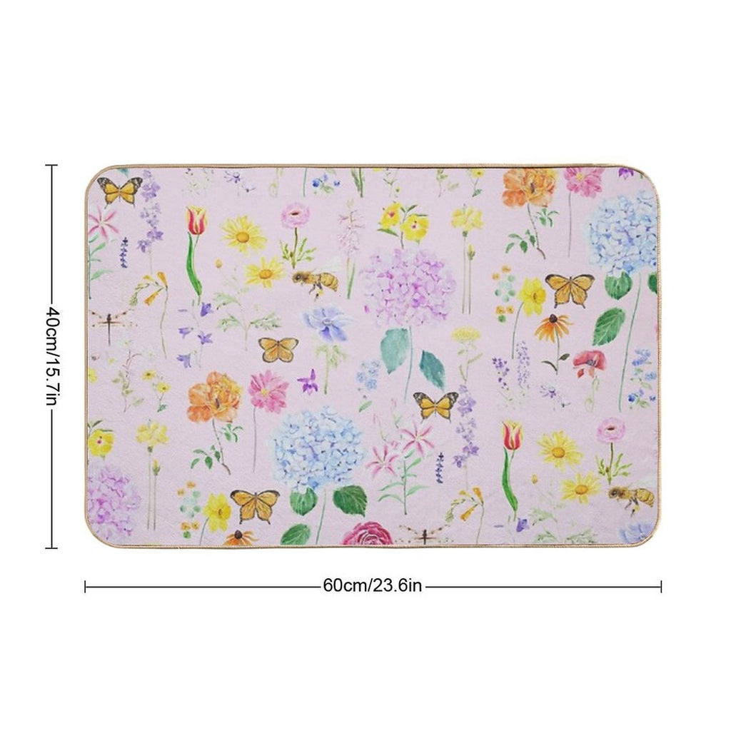 Copy of Summer Garden Flowers  Oil Painting Effect Pink Background  Anti-Trip Bath Mat
