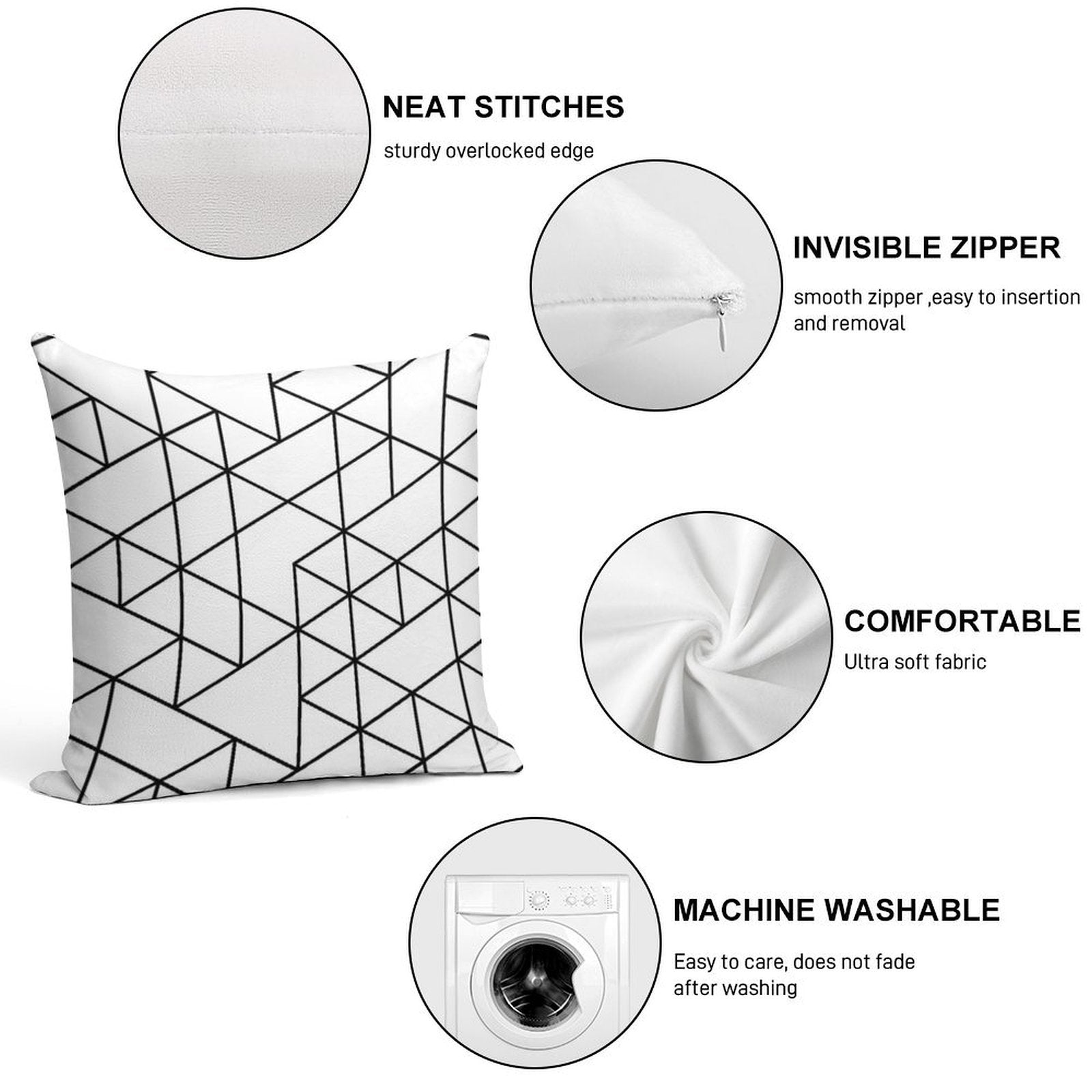 Triangles, Black And White Soft Skin-Friendly Throw Pillow
