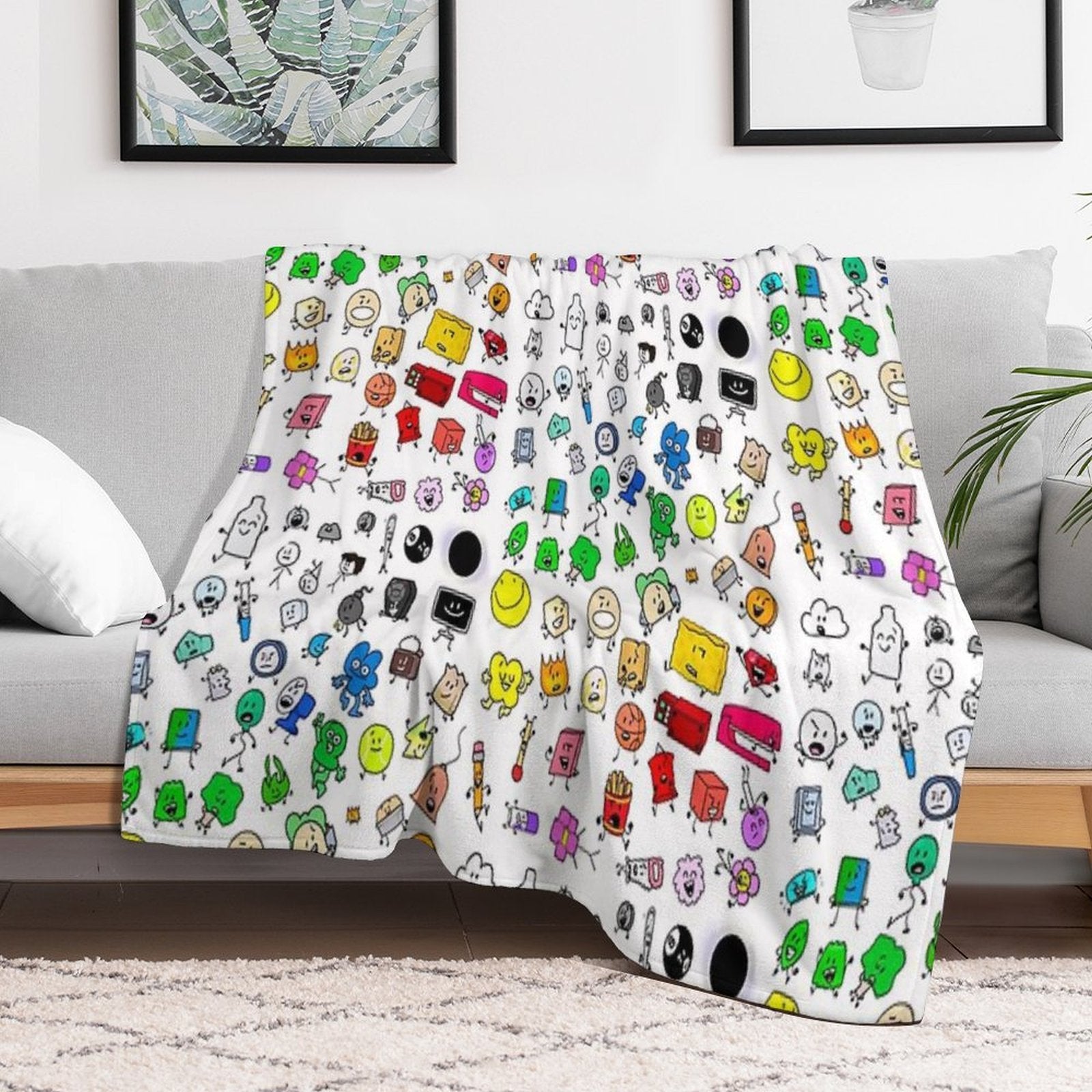 BFDI All Characters (Transparent) Wrinkle-free Throw Blanket
