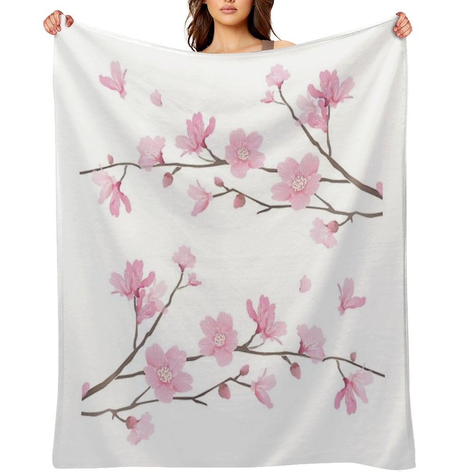 Cherry Blossom Flower Plant - Transparent Background Easy Care Throw Blanket