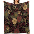 Classy Burgundy, Cream & Sage Green Floral Pattern Easy Care Throw Blanket