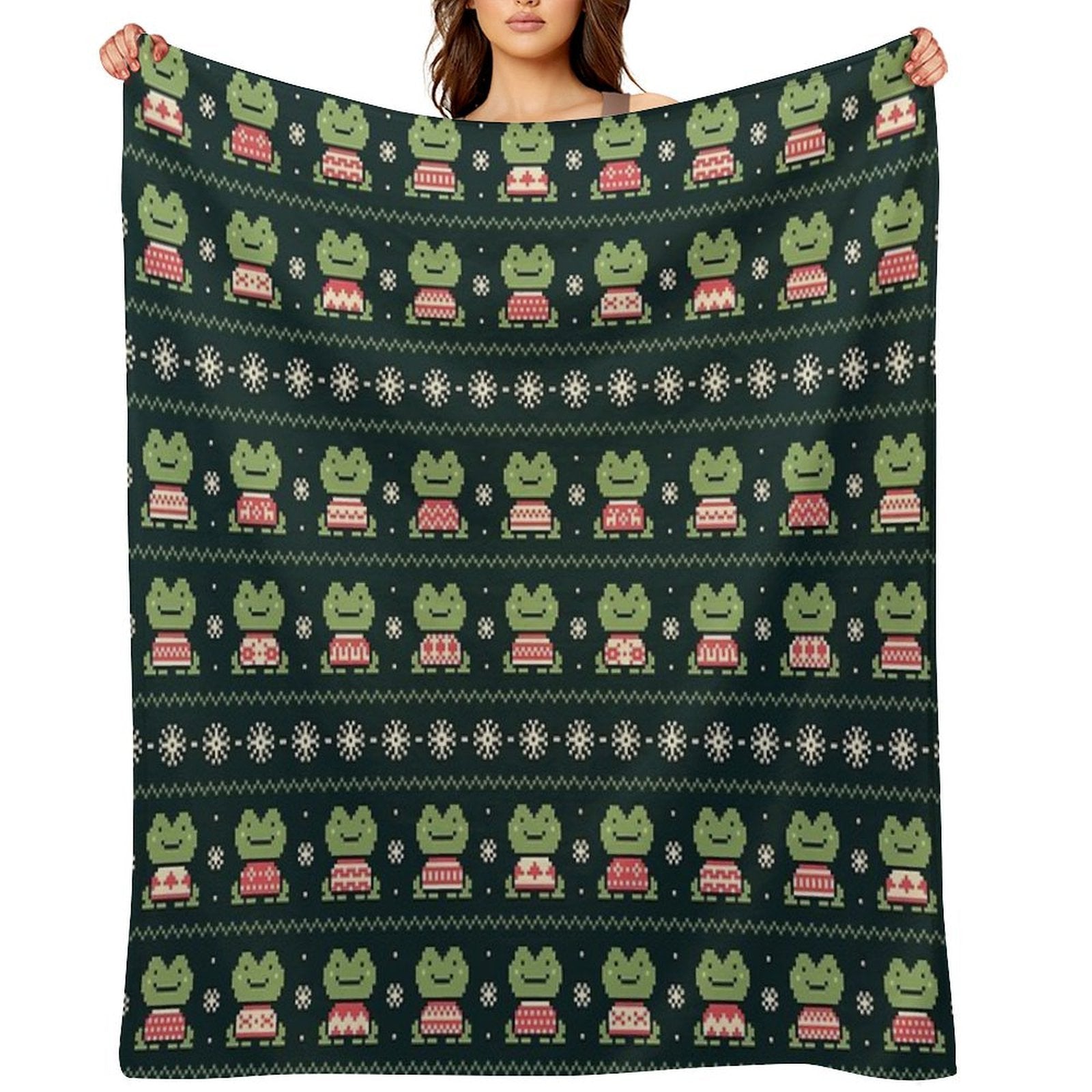 Frogs In Sweaters (Dark) Multi-functional Throw Blanket