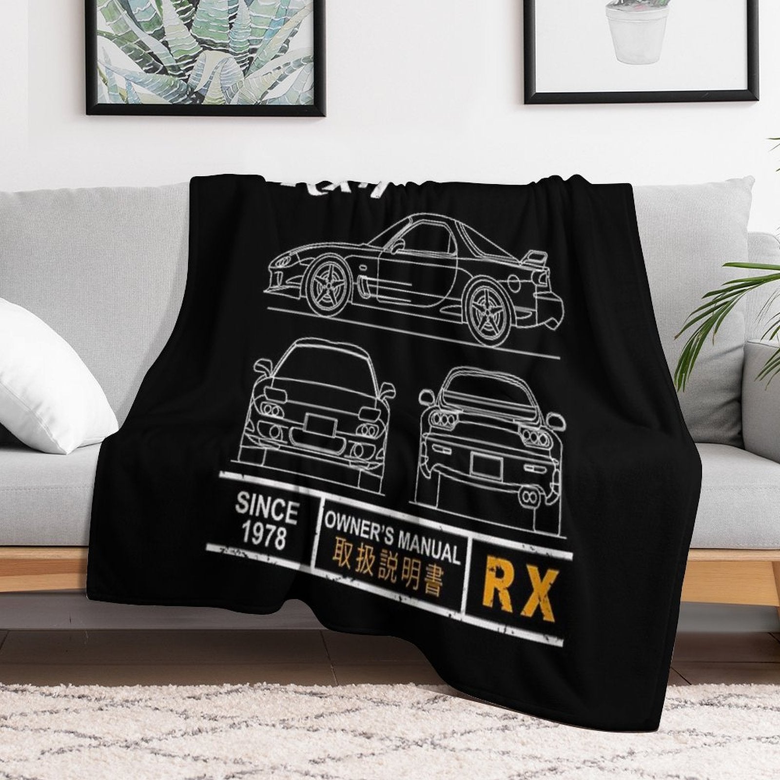 Blueprint of The RX7 Machine-washable Throw Blanket
