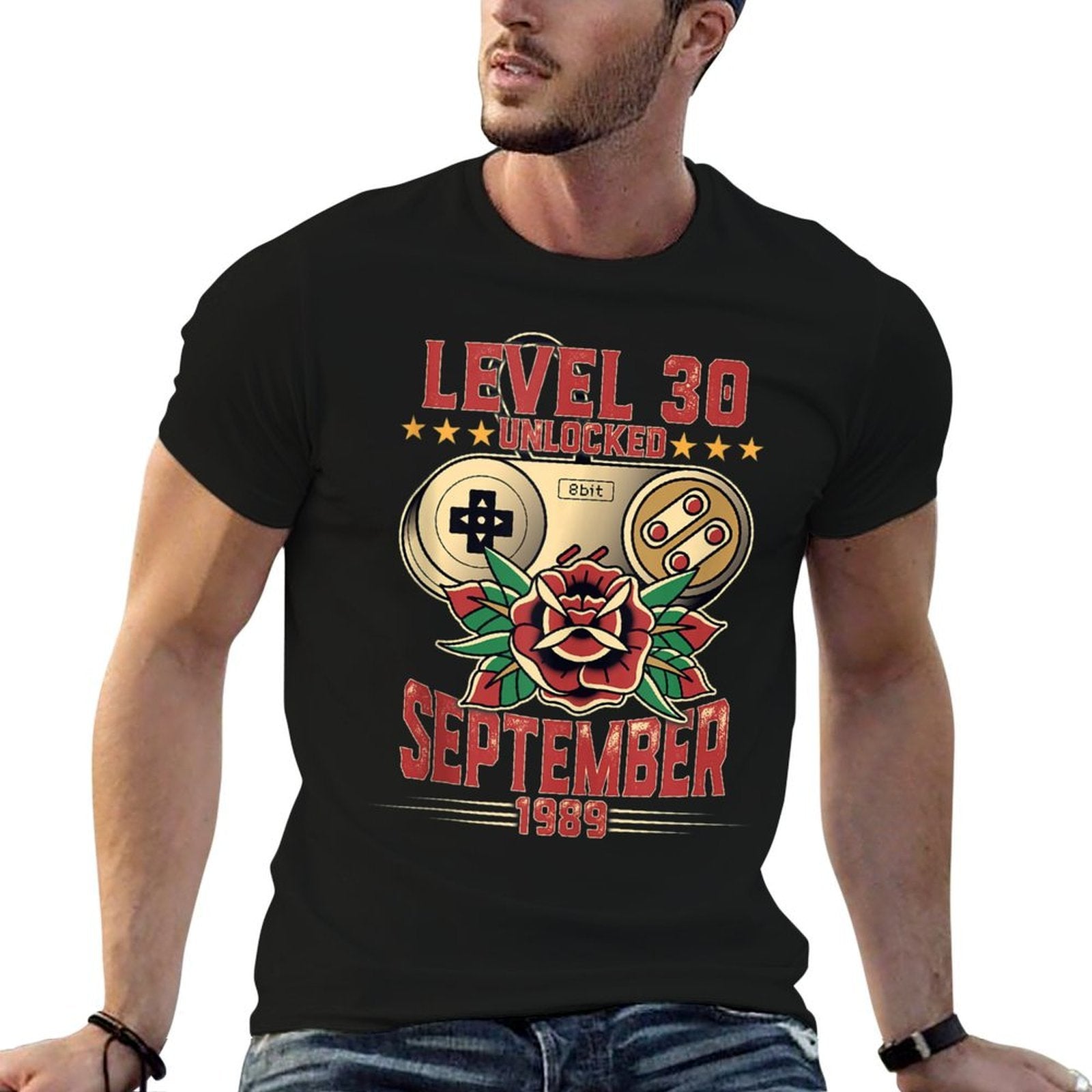 Level 30 30th Birthday T-shirt Gift Gamer September 1989  Ribbed Collar T-Shirt