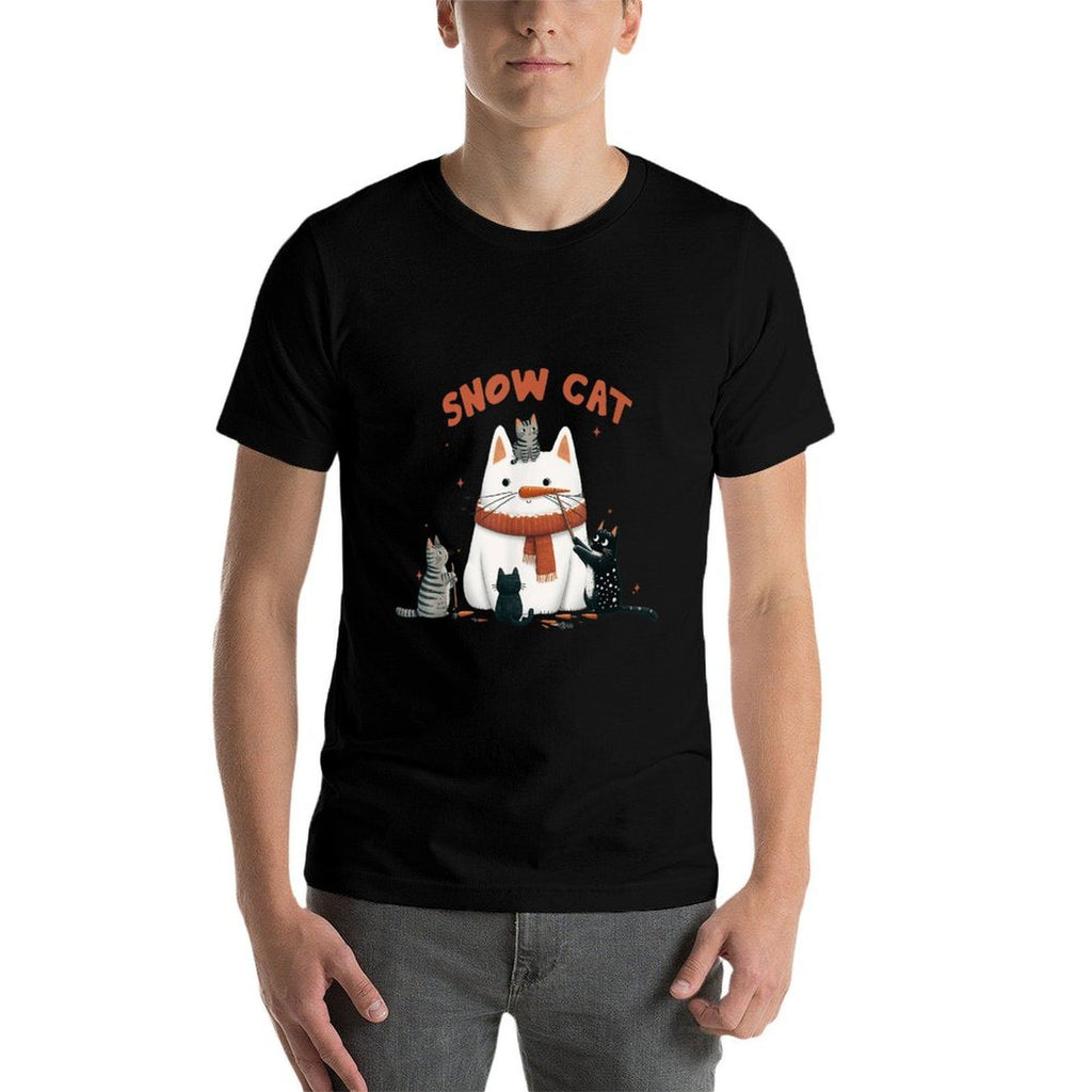 Funny Snow Cat Snowman Christmas Cat  Ribbed Collar T-Shirt
