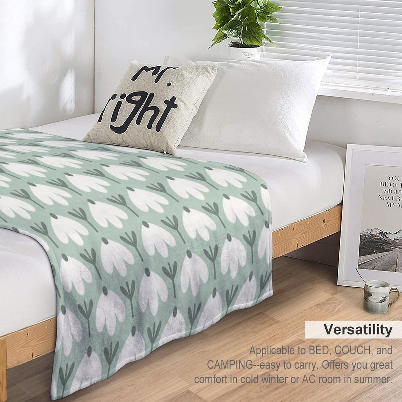 Bold Petal Flowers – Sage Green & Cream – Retro Playful Floral Plush Throw Blanket