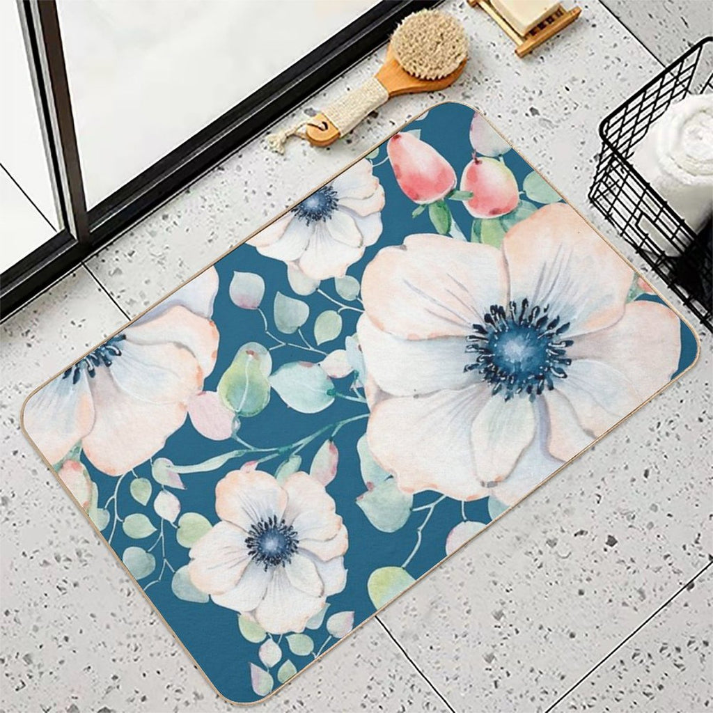 Summer Flowers Blue Durable Bath Mat