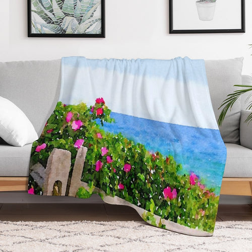Beach Rose Along Ocean Watercolor Multi-functional Throw Blanket