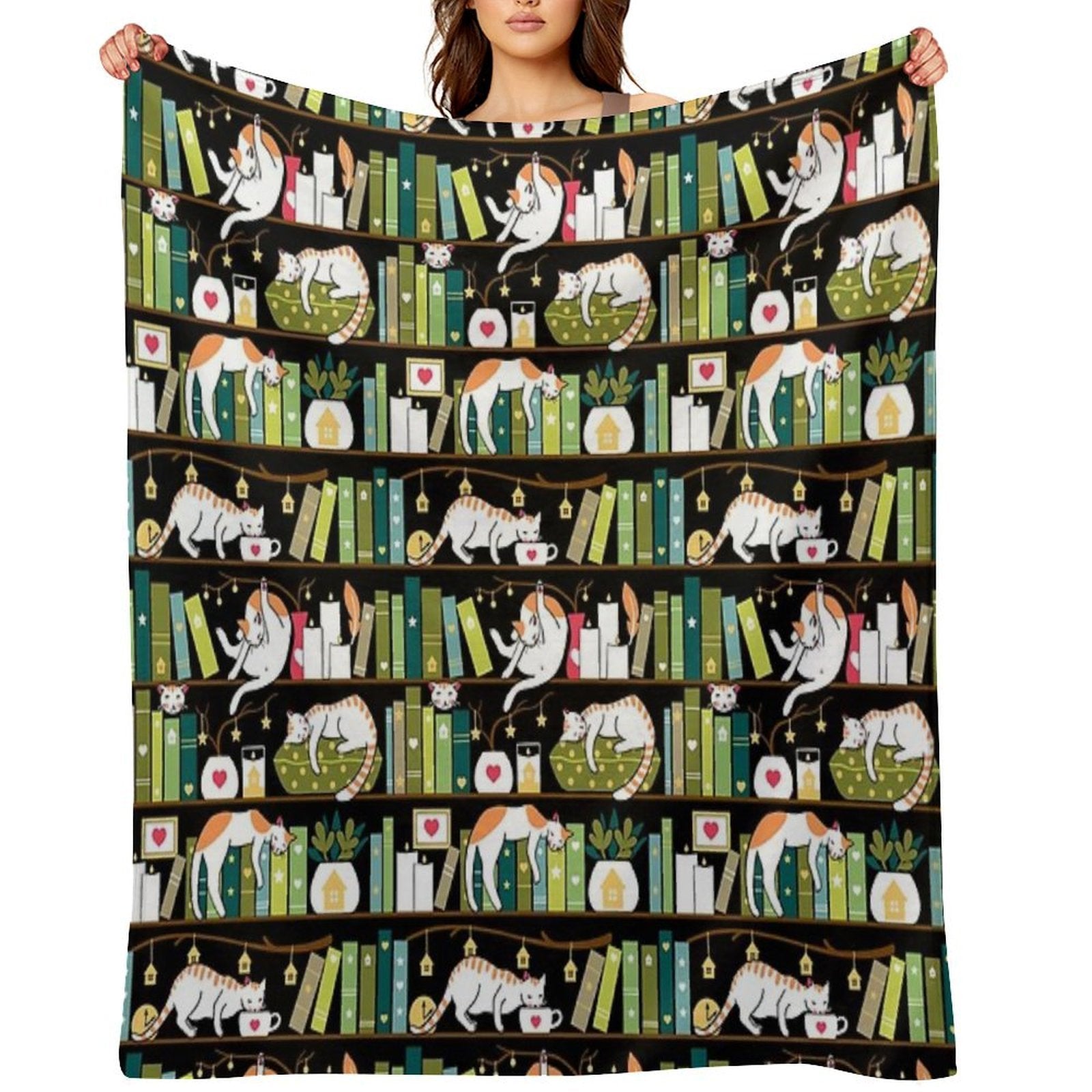 Library Cats - Whimsical Cats on The Book Shelves Gift-ready Throw Blanket