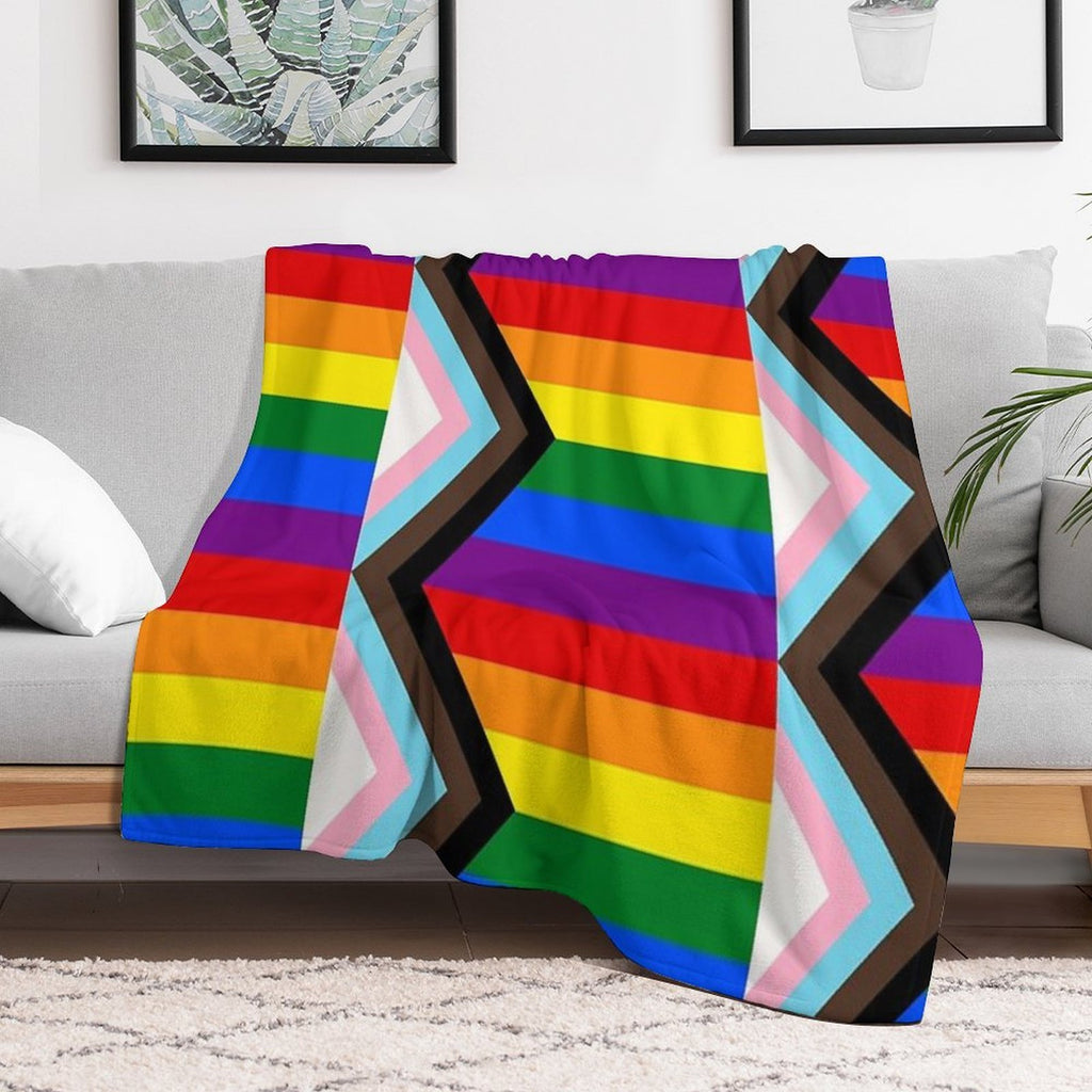 Progress Pride Flag Shrink-resistant Throw Blanket